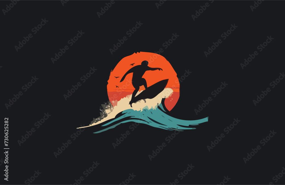 Surfing on sea vector design illustration