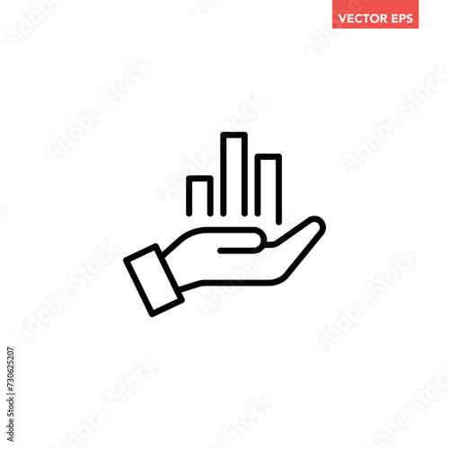 Black single hand with chart line icon, simple growing graph flat design pictogram vector for app logo ads web button ui ux interface elements isolated on white background