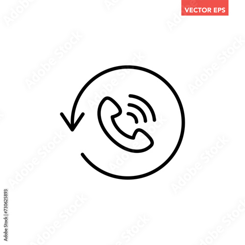 Black single recall line icon, simple call back technology flat design pictogram vector for app logo ads web webpage button ui ux interface elements isolated on white background