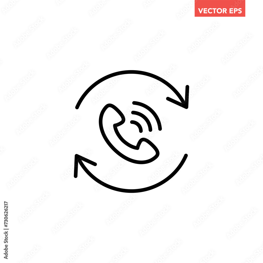 Black single recall line icon, simple call back technology flat design pictogram vector for app logo ads web webpage button ui ux interface elements isolated on white background Black single recall line icon, simple call back technology flat design pictogram vector for app logo ads web webpage button ui ux interface elements isolated on white background