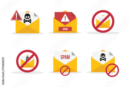 Spamming mailbox icon set. Email hacking and spam warning symbol. EPS10 Vector Illustration.	
