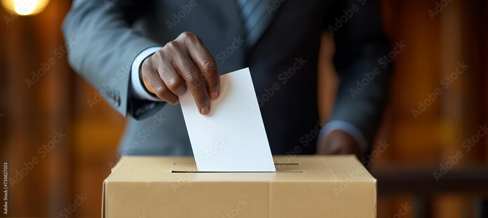 Black businessman voting for president election. Generative AI technology. Black businessman voting for president election. Generative AI technology.