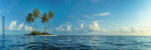 Side view of deserted island in the middle of the ocean on a calm sunny day