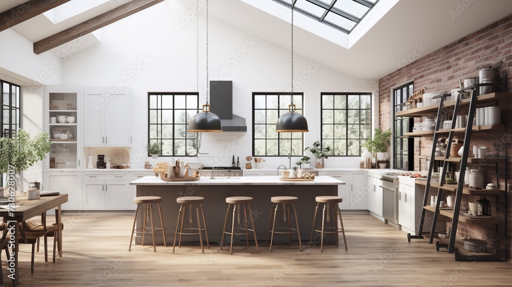 Fototapeta premium Modern Farmhouse Kitchen: A Blend of Rustic Charm and Industrial Edges