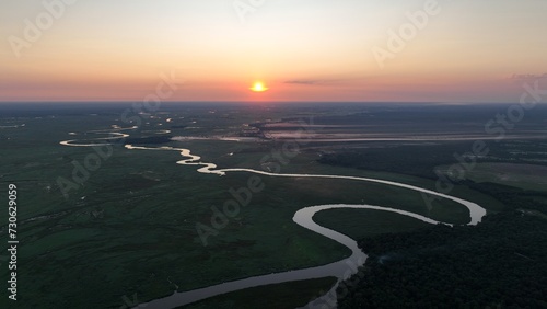 Sunrise over the Okavango river in Botswana, Africa