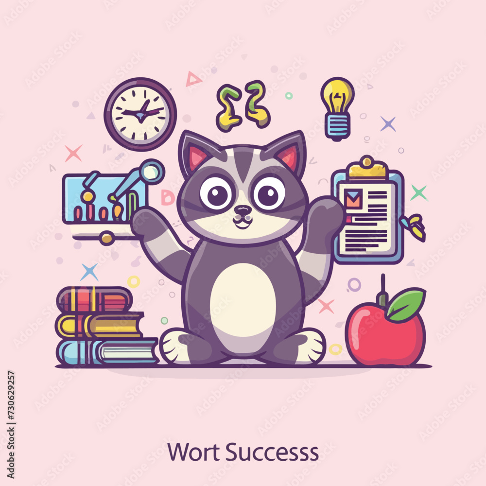 Fototapeta premium 2d vector illustration colorful animal business , TRAINING and study work hard successes