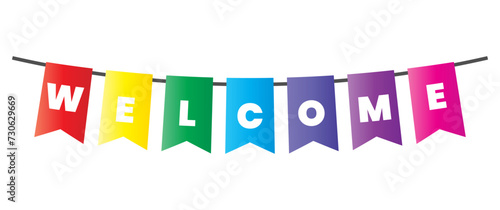 Welcome letter style on banner design with rainbow colors