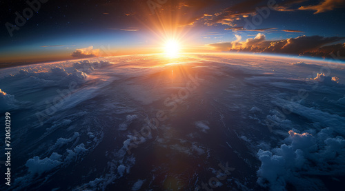 Magnificent view of a sunset with brilliant clouds from above the atmosphere, AI generated