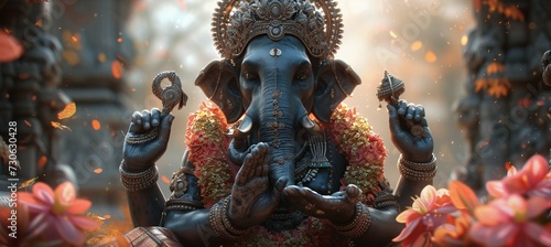 Statue of Lord Ganesha. Hindu religion concept. Generative AI technology. 