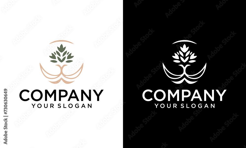 Creative Circle tree logo icon template design. Round garden plant natural line symbol. Green branch with leaves business sign. Vector illustration.