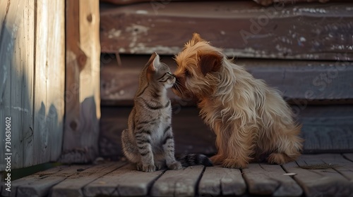 Tender moment between two cats in golden light. intimate animal bonding captured. perfect for pet lovers' themes. AI