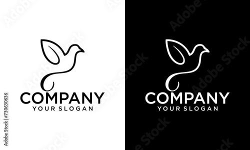 Creative luxury modern bird with green leaf logo template vector icon