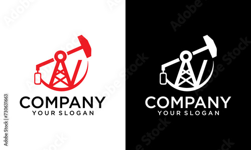 Creative Red Oil rigs, oil industry production equipment, vector illustration logo design