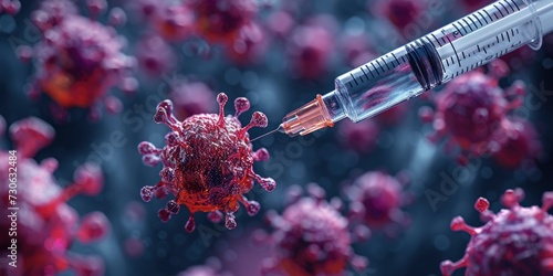 A close-up, macro image capturing a needle piercing a cancer cell, illustrating medical treatment or research at the cellular level.