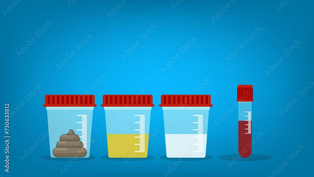 Urine, stool, sperm and blood analysis. Urine, stool, sperm and blood