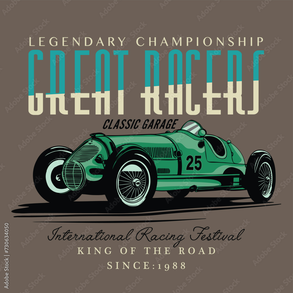 vintage race car for printing.vector old school poster.