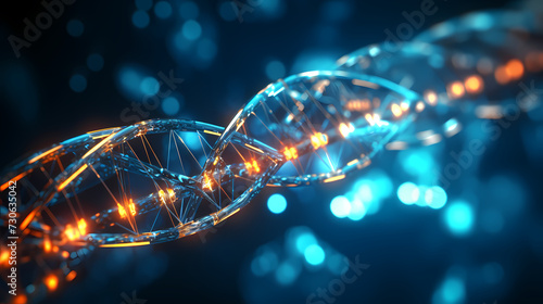 3D rendering genetic diagram of human DNA under microscope