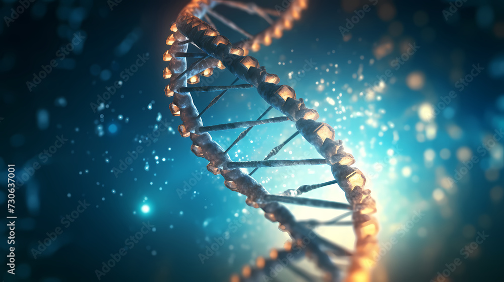 3D rendering genetic diagram of human DNA under microscope 3D rendering genetic diagram of human DNA under microscope