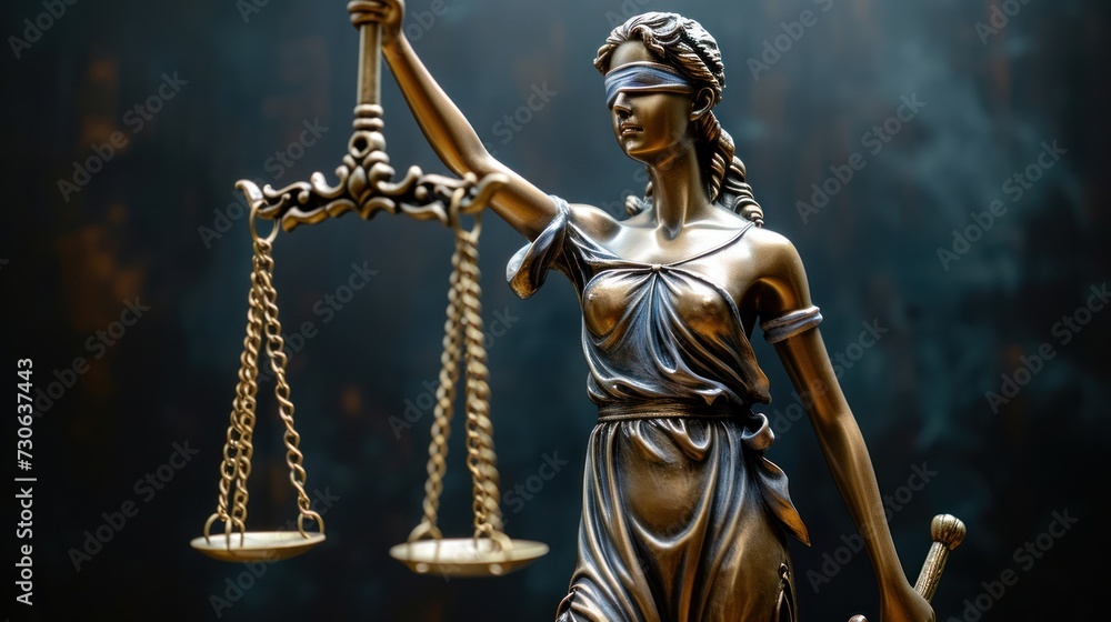 Legal Concept: Themis is the goddess of justice as a symbol of law and order on the background of dark room,copy space. Legal Concept: Themis is the goddess of justice as a symbol of law and order on the background of dark room,copy space.