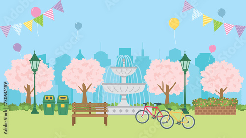 桜の咲く春の公園（フルHD 16:9サイズ）