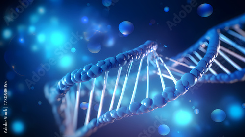 3D rendering genetic diagram of human DNA under microscope