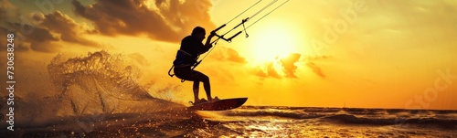 Kiteboarding sport. Summer background . Banner © kramynina