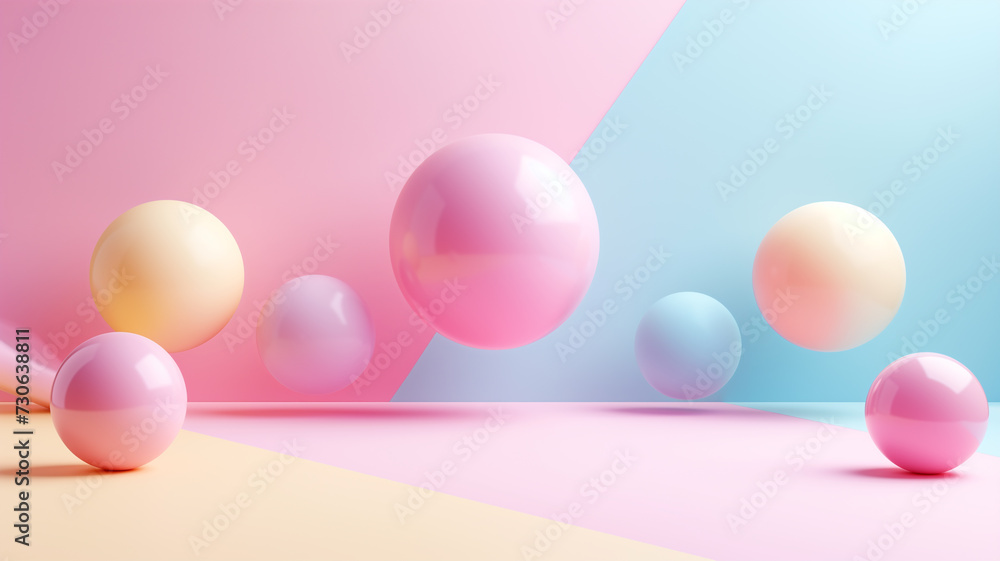 Geometric Shapes Floating in Pastel, Minimalist Abstract Composition