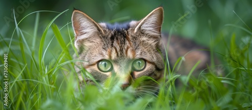Czech domestic cat in grass, Felis silvestris. photo