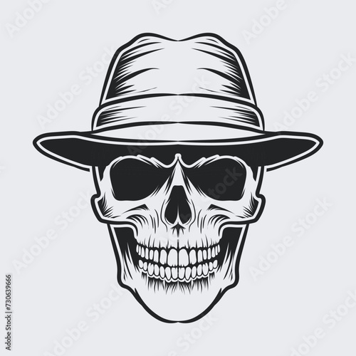 Vector Skull Graphic Illustration with wearing hat