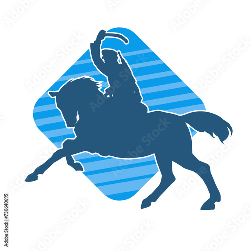 Silhouette of a cavalry soldier on horseback. Silhouette of a soldier ride a horse animal.