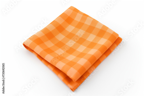 checkered rag napkin orange color, isolated on white, mockup perspective