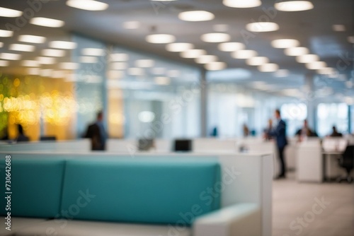 Blurred image of business people in the lobby of a modern office building