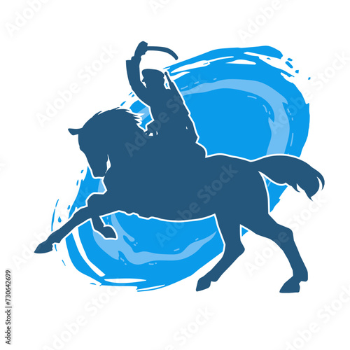 Silhouette of a cavalry soldier on horseback. Silhouette of a soldier ride a horse animal.