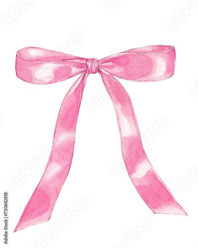 Watercolor pink bow on white