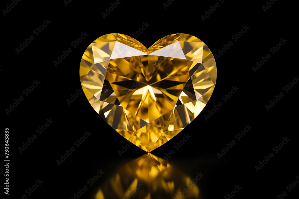 crystal stone yellow transparent, form of heart symbol of love on dark background crystal stone yellow transparent, form of heart symbol of love on dark background