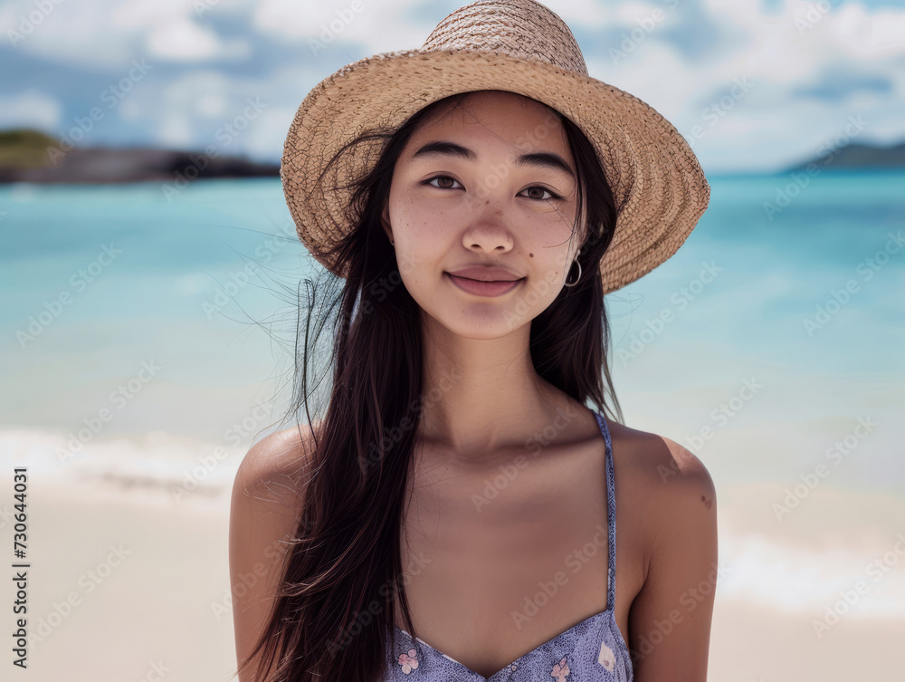 Young asian woman enjoying her holidays alone