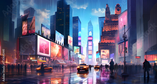 an illustration of a very wet times square