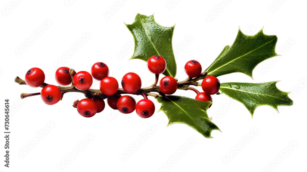 Fototapeta premium Holly Berries, Spring of holly isolated on transparent background, Generative ai.