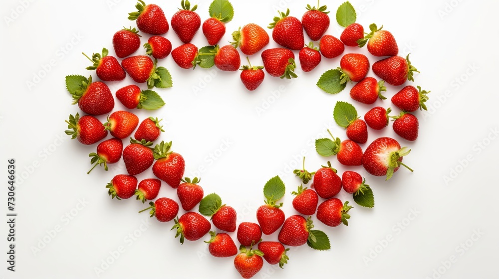 Obraz premium Frame strawberry heart shaped on white border background. presentation. advertisement. template product. for artwork. copy text space.