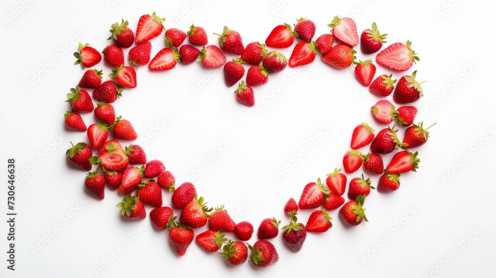 Frame strawberry heart shaped on white border background. presentation. advertisement. template product. for artwork. copy text space. Frame strawberry heart shaped on white border background. presentation. advertisement. template product. for artwork. copy text space.