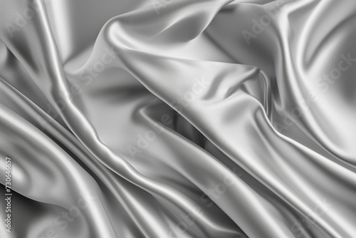 silk satin silver shiny color, creases in fabric, elegant background with copy space, top view