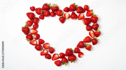 Frame strawberry heart shaped on white border background. presentation. advertisement. template product. for artwork. copy text space.