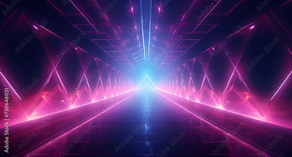 bright light tunnel with neon lights and tunnels