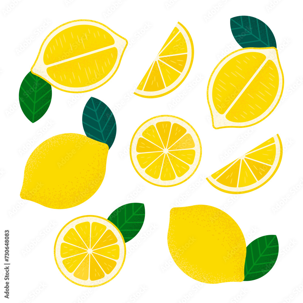 Lemon and Lemon slices Design Elements Set