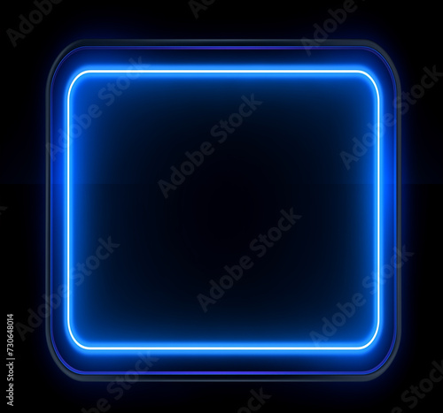 neon blur square frame with rounded edges dimly glowing with light on dark background, copy space