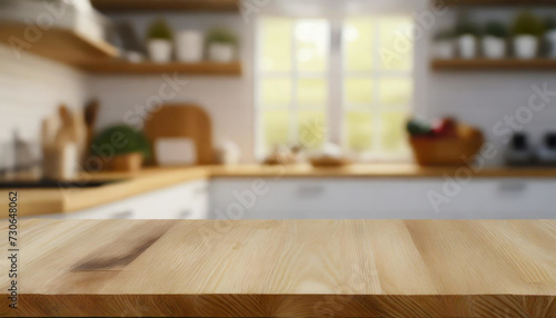 Kitchen Elegance: Clean Wooden Table with Ample Copy Space