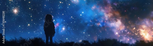 Person in the night. Stargazing. Banner photo
