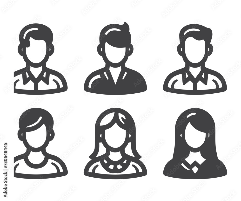Avatar profile icon set including male and female.Avatar Icons. Granite Series. Simple glyph style icons set. Avatar profile icon set including male and female.Avatar Icons. Granite Series. Simple glyph style icons set.