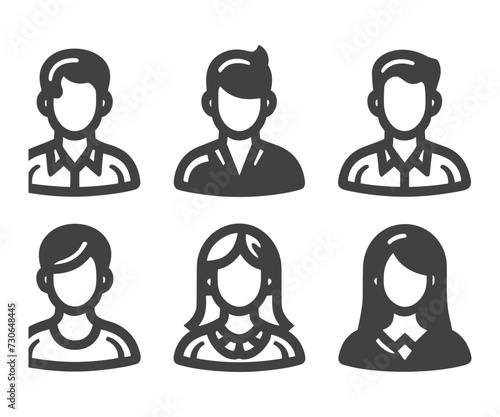 Avatar profile icon set including male and female.Avatar Icons. Granite Series. Simple glyph style icons set.