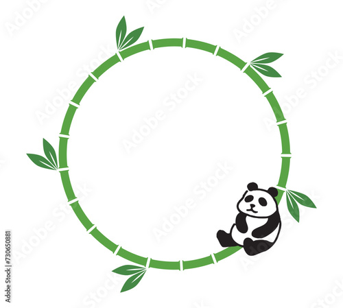 手描きのパンダと竹のフレーム